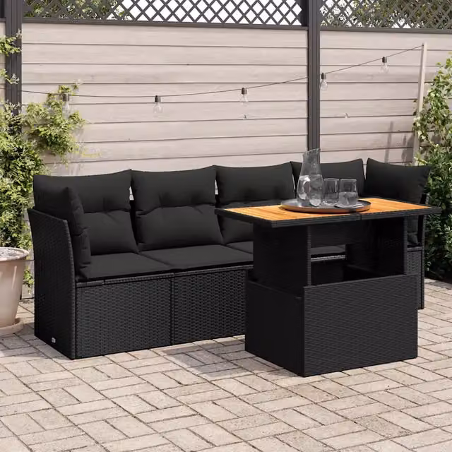 Set Divani da Giardino 5 pz con Cuscini in Polyrattan Nero 3326876