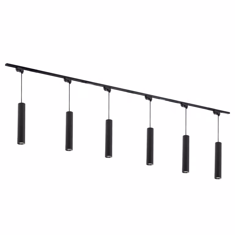 Qub Focus III - Sistema di binari LED - Nero - Monofase - 300 cm - 6 lampade a sospensione GU10 - Forma a I