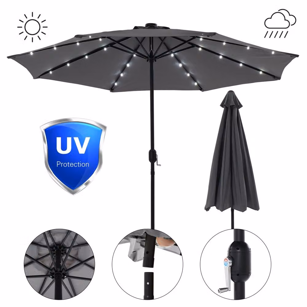 Ombrellone da mercato Ø3m LED grigio Illuminazione Ombrellone da spiaggia Ombrellone da giardino UV