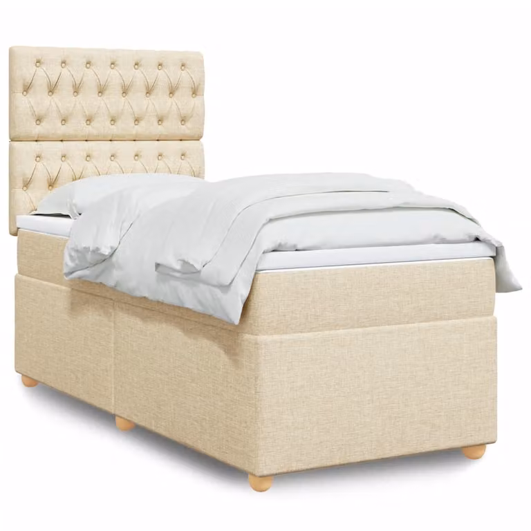 vidaXL Giroletto a Molle con Materasso in Tessuto Beige e Bianco, L/P/H: 90 x 190 x 150,5 cm