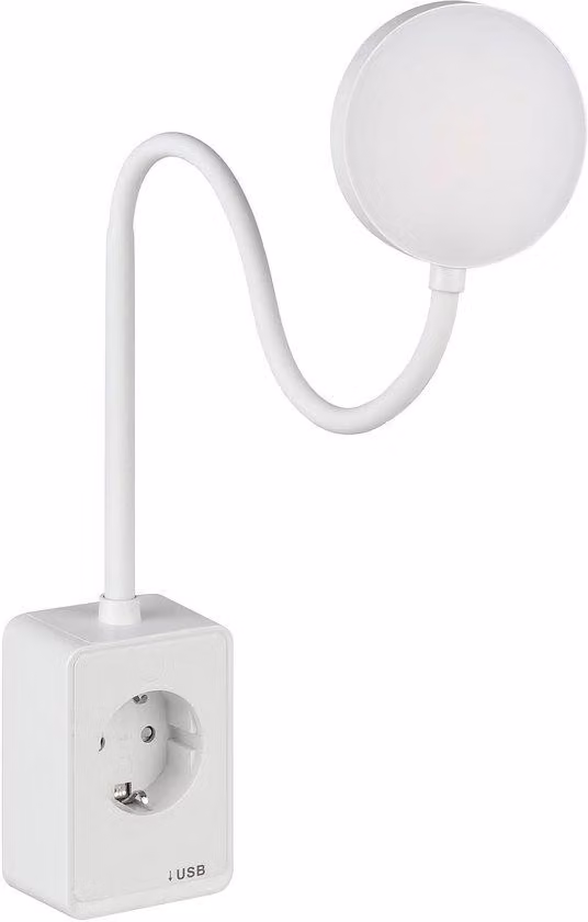 Lampada a LED da incasso Unyqoos® – lampada flessibile con collo di cigno, dimmerabile, con porte USB-C e USB-A, luce bianca neutra 4000K, 420 lumen, 4,5W, presa di corrente passante da 3.680W