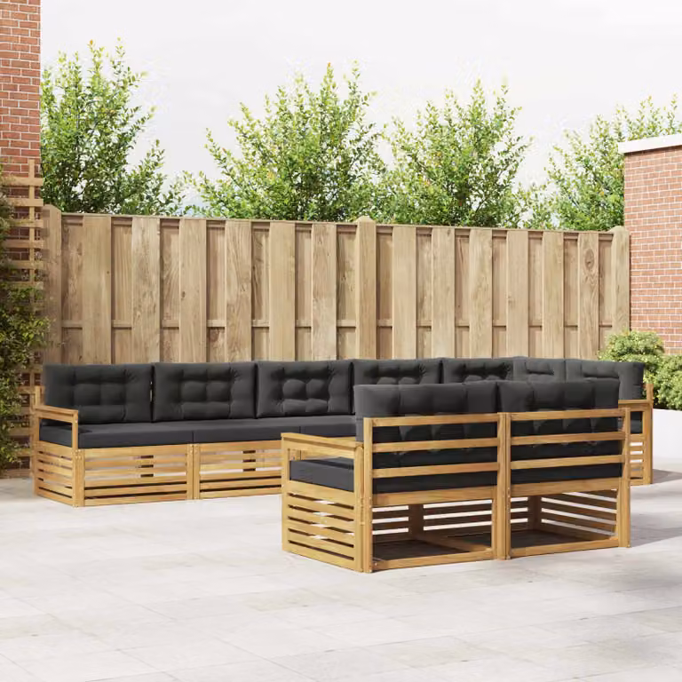 vidaXL Set di divani da esterno a L in legno di acacia con cuscini, Bianco e Antracite