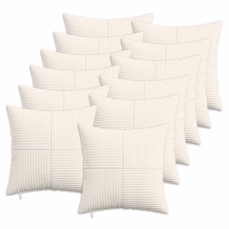 Set di 12 federe vidaXL ALMELO color crema in velluto a coste, L 50 x P 50 cm