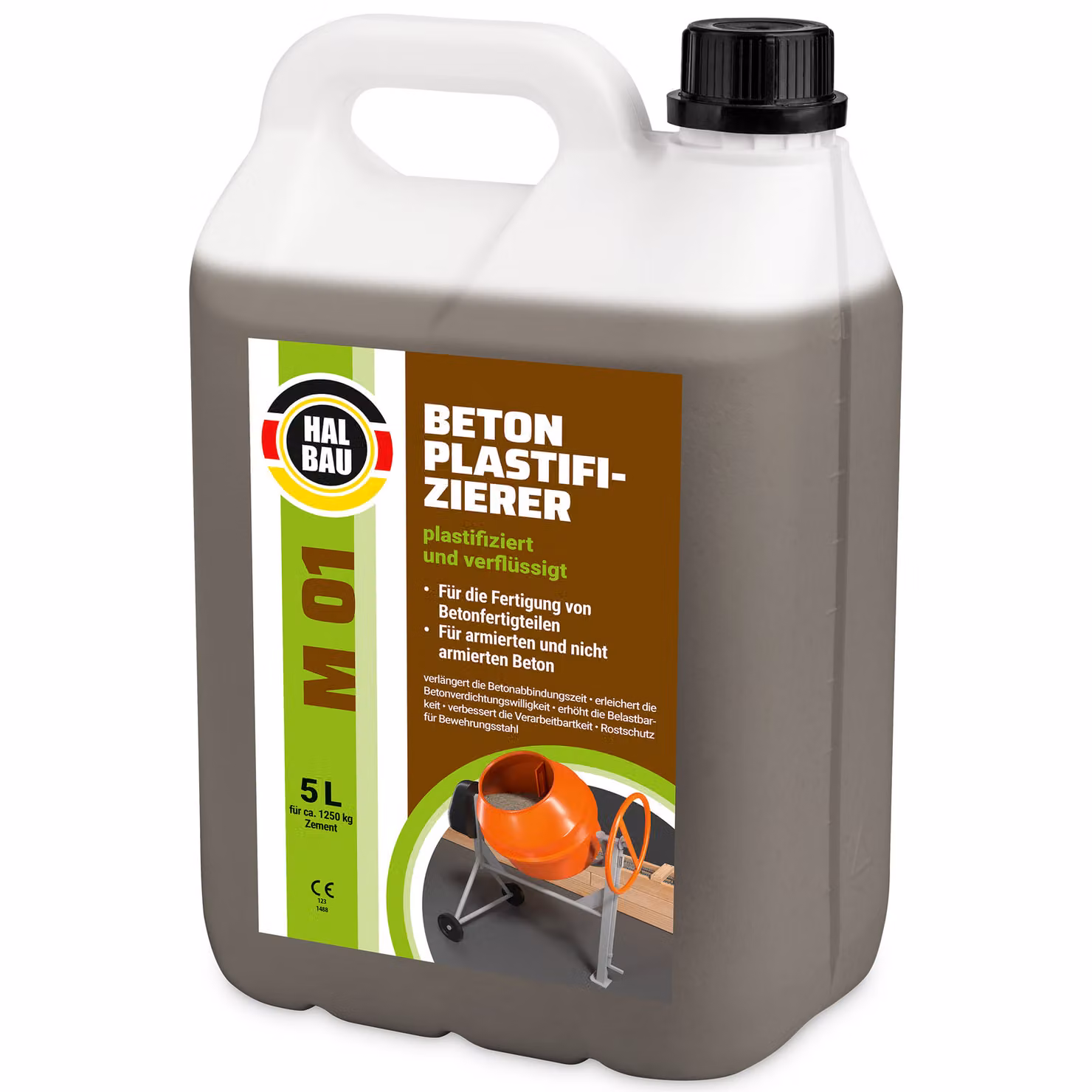 Plastificante per calcestruzzo 5 L Additivo per calcestruzzo Protezione anticorrosione per l'acciaio d'armatura HALBAU M01