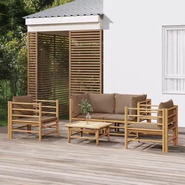 Set Salotto da Giardino 5pz con Cuscini Tortora Bambù 3155121