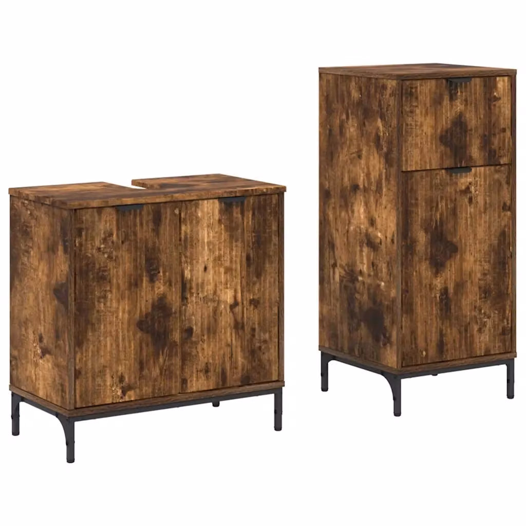 Set di mobili per il bagno vidaXL composto da mobile lavabo e mobile contenitore in legno e metallo, colore marrone opaco – 2