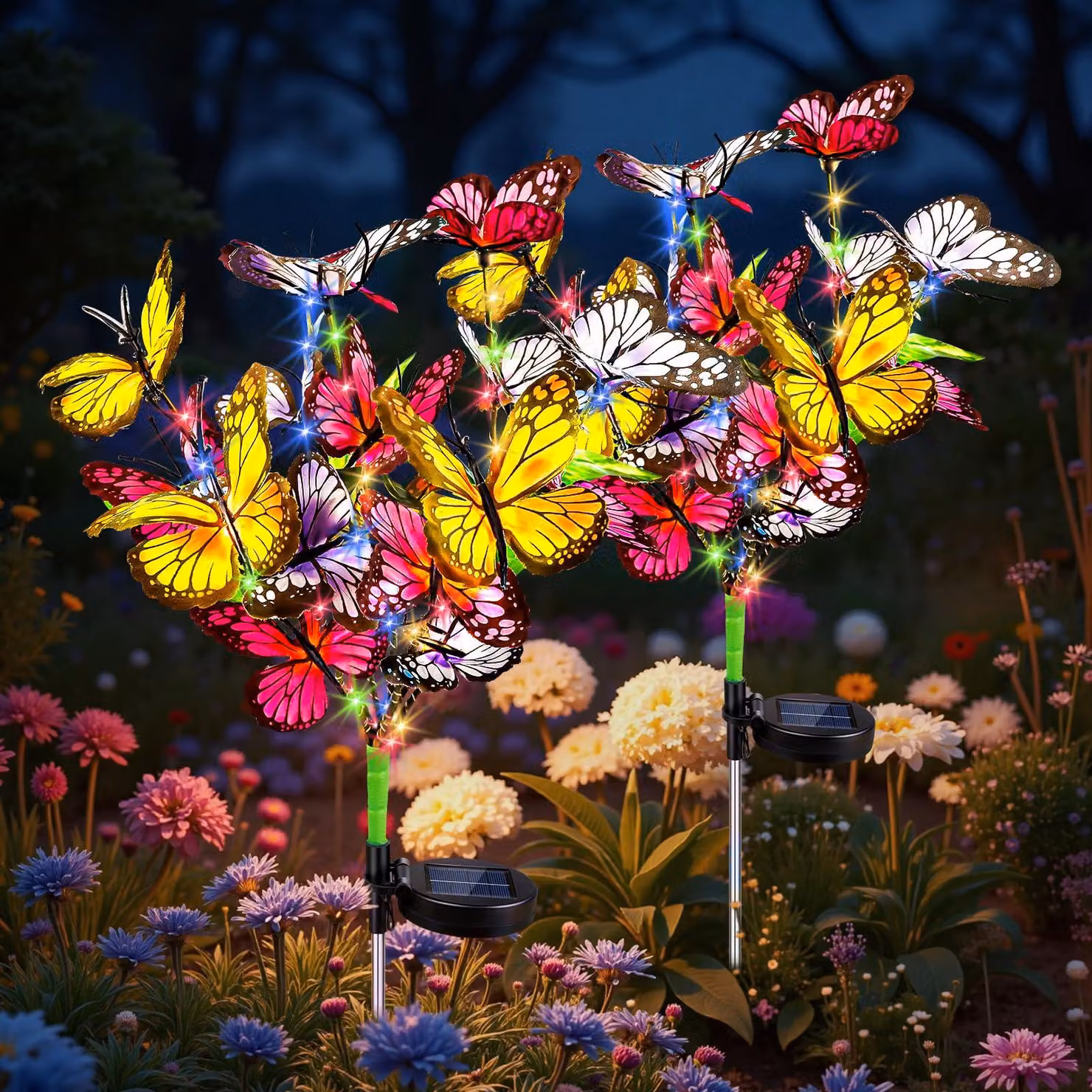 Set di 2 lanterne a energia solare a forma di farfalla, con luci LED colorate, 2 modalità di illuminazione, impermeabili