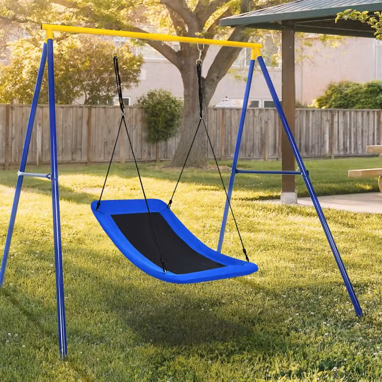 Altalena da esterno per alberi Costway in tessuto Oxford, plastica e acciaio, Blu con corde regolabili in altezza