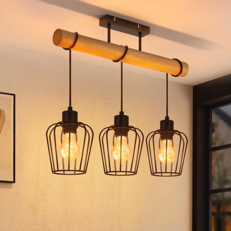 ZMH plafoniera soggiorno lampada da soffitto vintage legno nero lampada da soggiorno in design industriale in metallo E27 illuminazione da soffitto per cucina sala da pranzo camera da letto - senza lampadine