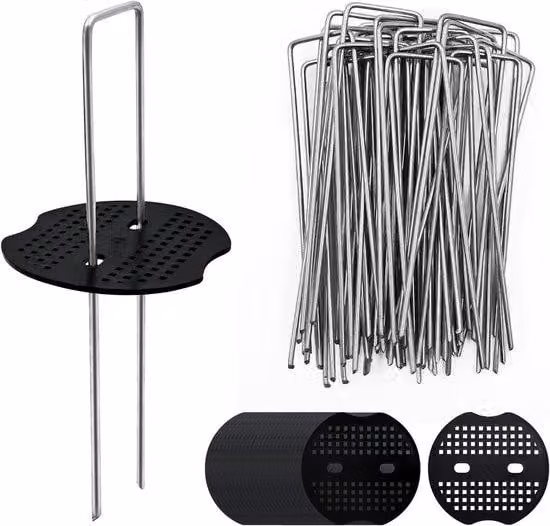 40 pezzi di picchetti zincati con rondelle ammortizzanti per telo antierbaccia 150x40 mm, Ø 3 mm – Set di fissaggio da giardino