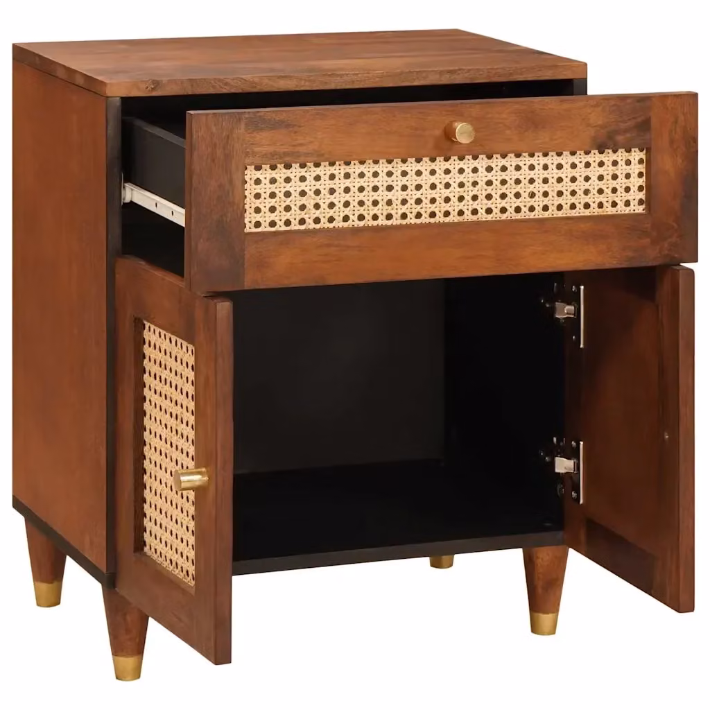 Comodino moderno vidaXL in legno di mango color marrone e oro L/P/H: 50 x 33 x 60 cm – 2