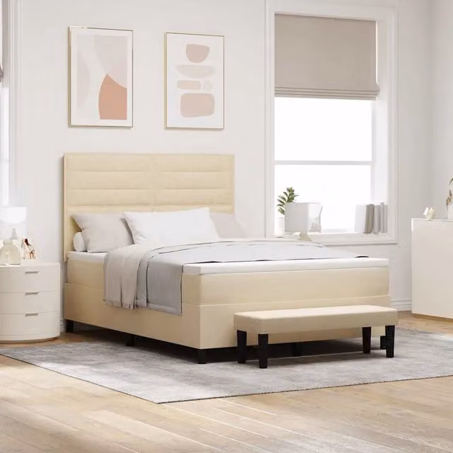 Letto a molle con testiera Crema 140 x 190 cm Tessuto 3343993