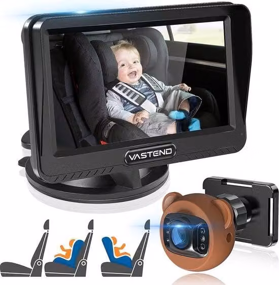 Macchina fotografica dell'automobile dello specchio del bambino 1080P, monitor del sedile posteriore dell'automobile dello specchio da 4,5 pollici HD 150° grandangolare, esposizione dello specchio dell'automobile di visione notturna, specchio del sedile d