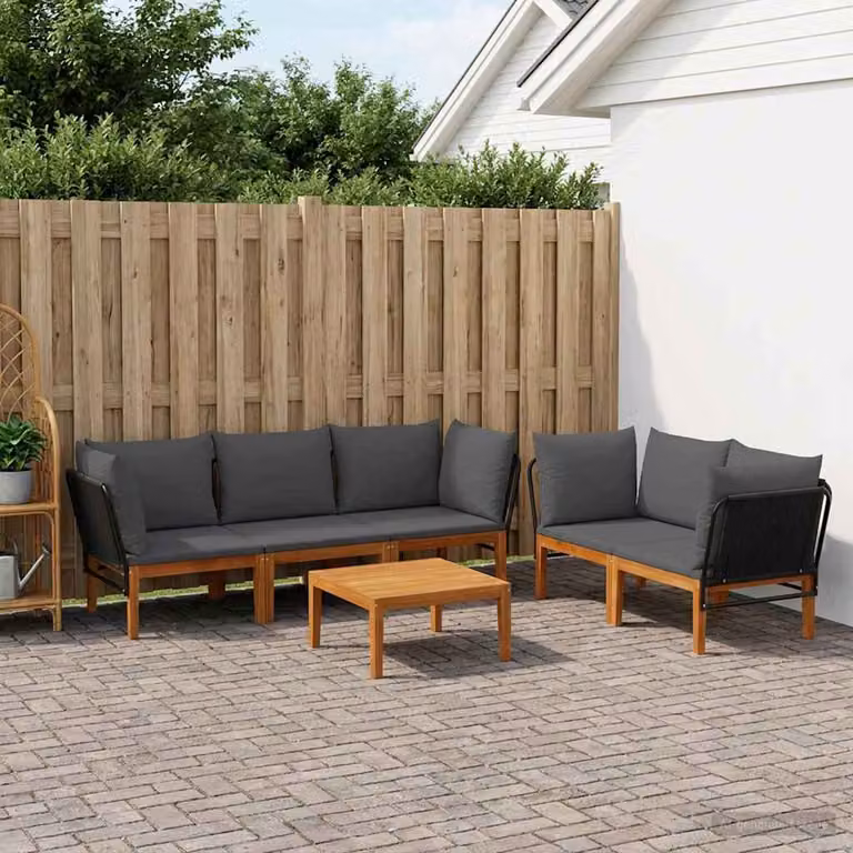 Set di 6 sedie da giardino moderne vidaXL in legno massiccio di acacia e corda, Colore: antracite, nero, marrone, grigio