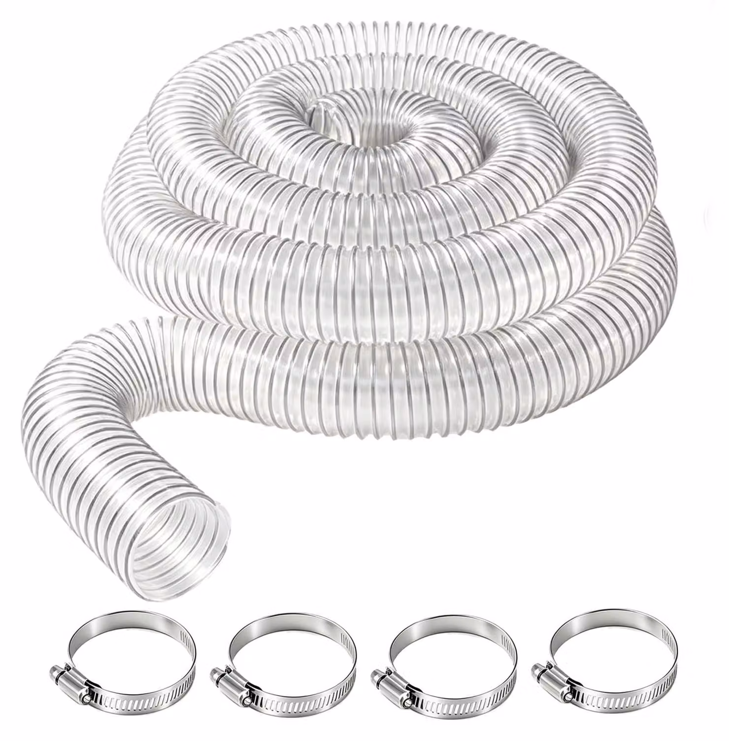 Tubo di scarico in PVC trasparente, lunghezza 3 metri, con morsetti
