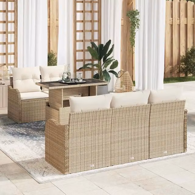 Set Divano da Giardino 6 pz Beige Rattan in Polipropilene 3357114