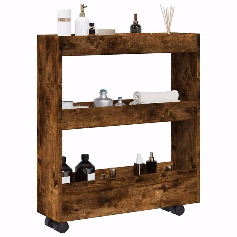 vidaXL Carrello Stretto a 3 Livelli in MDF Marrone con Ruote per Soggiorno, Cucina o Bagno, L/P/H: 70 x 18 x 60 cm