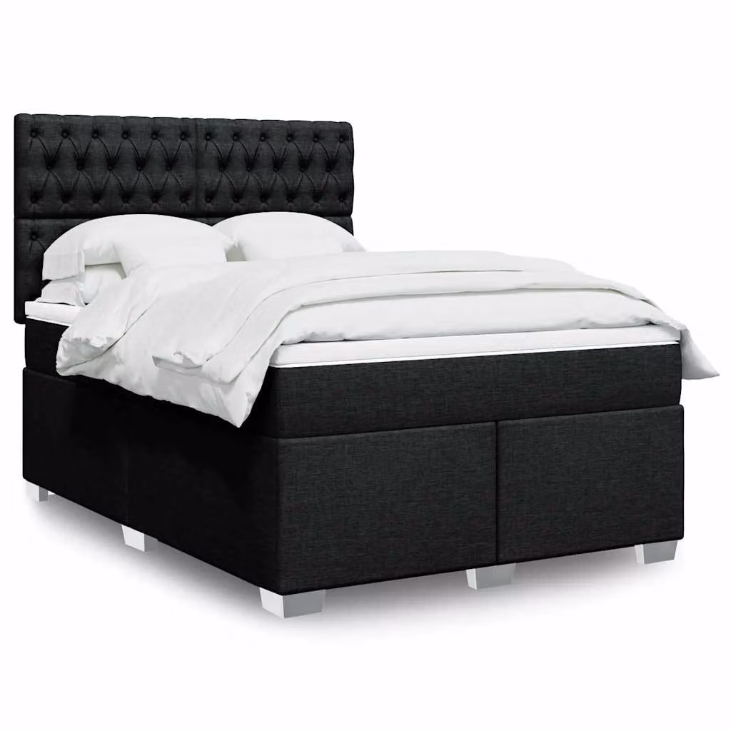 vidaXL Giroletto a Molle Ibrido con Materasso Nero e Bianco in Tessuto L/P/H: 140 x 190 x 150,5 cm – 1