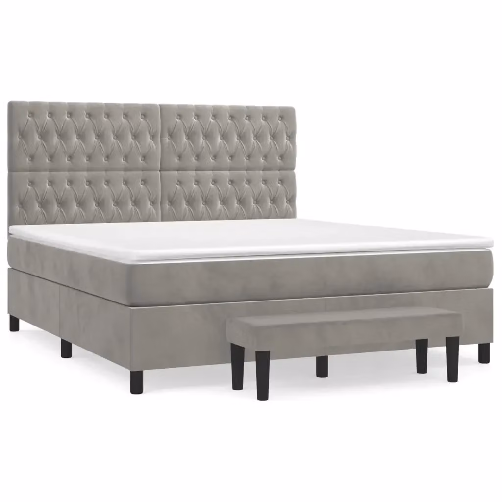 vidaXL Giroletto a Molle con Materasso Ibrido in Velluto Grigio Chiaro L: 180 cm, P: 200 cm, H: 128 cm – 2