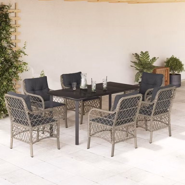 Maison Exclusive - Set da Pranzo da Giardino 7 pz Cuscini Polyrattan Grigio Chiaro