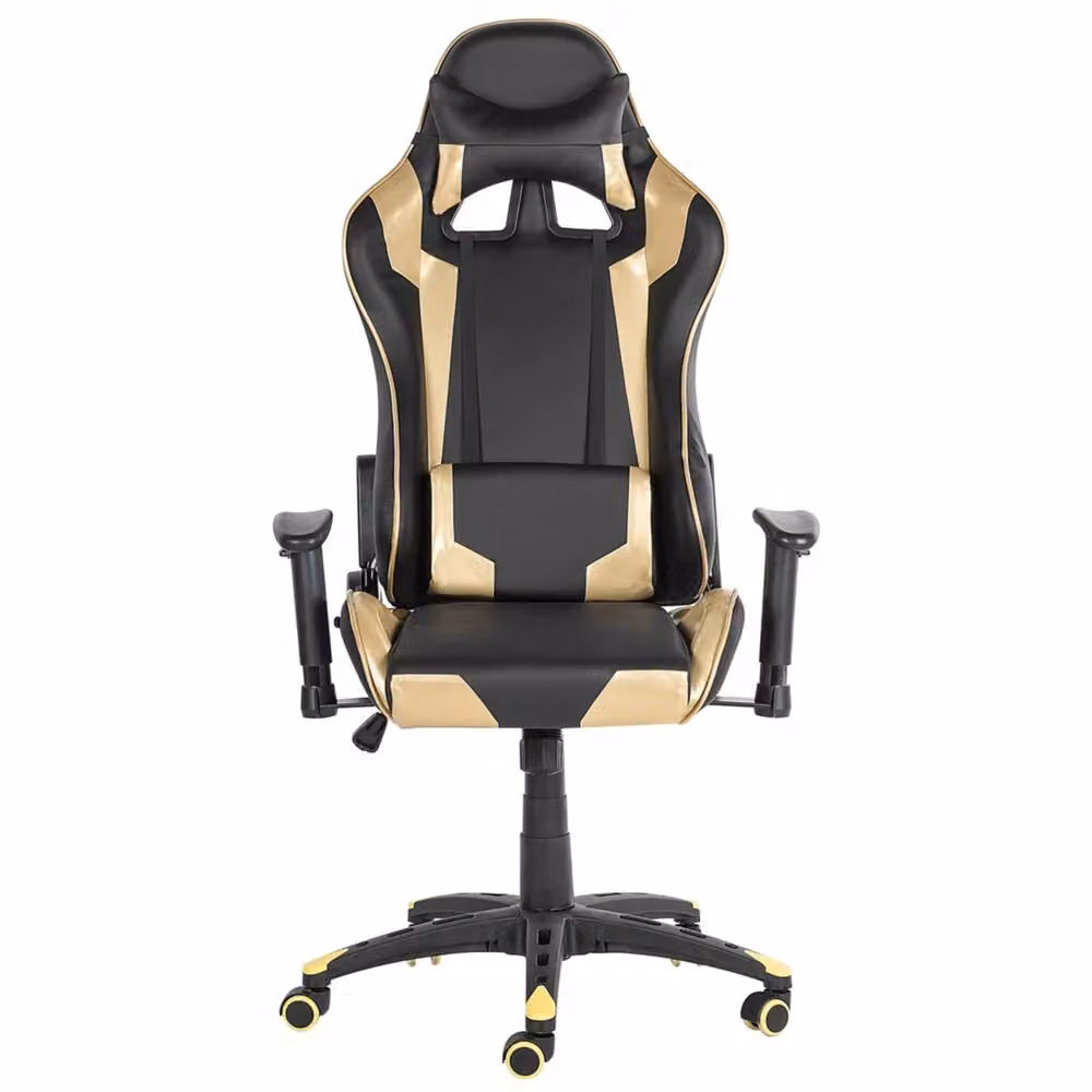 Sedia da gaming BELIANI girevole in pelle sintetica nera e oro con braccioli e poggiatesta, regolabile in altezza, L/P/H: 71 x 71 x 120 cm – 2