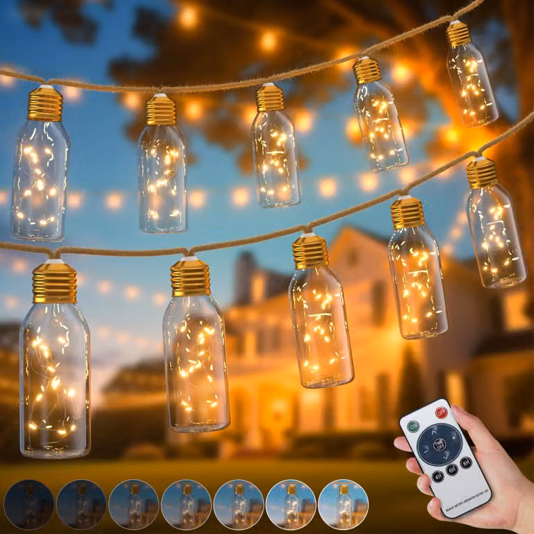 Catena luminosa a LED con 10 luci bianche calde, lunghezza 6 metri, con telecomando e timer