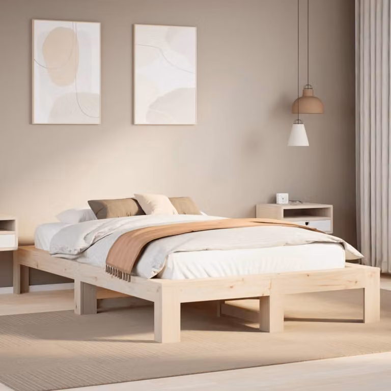 vidaXL Letto in Legno Massello di Pino Marrone con Doghe Rigide L/P/H: 200 x 120 x 31,5 cm