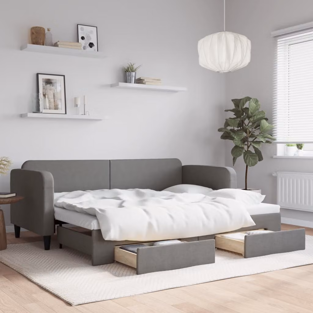 vidaXL Divano Letto Estraibile con Cassetti in Tessuto Grigio Moderno 80x200 cm