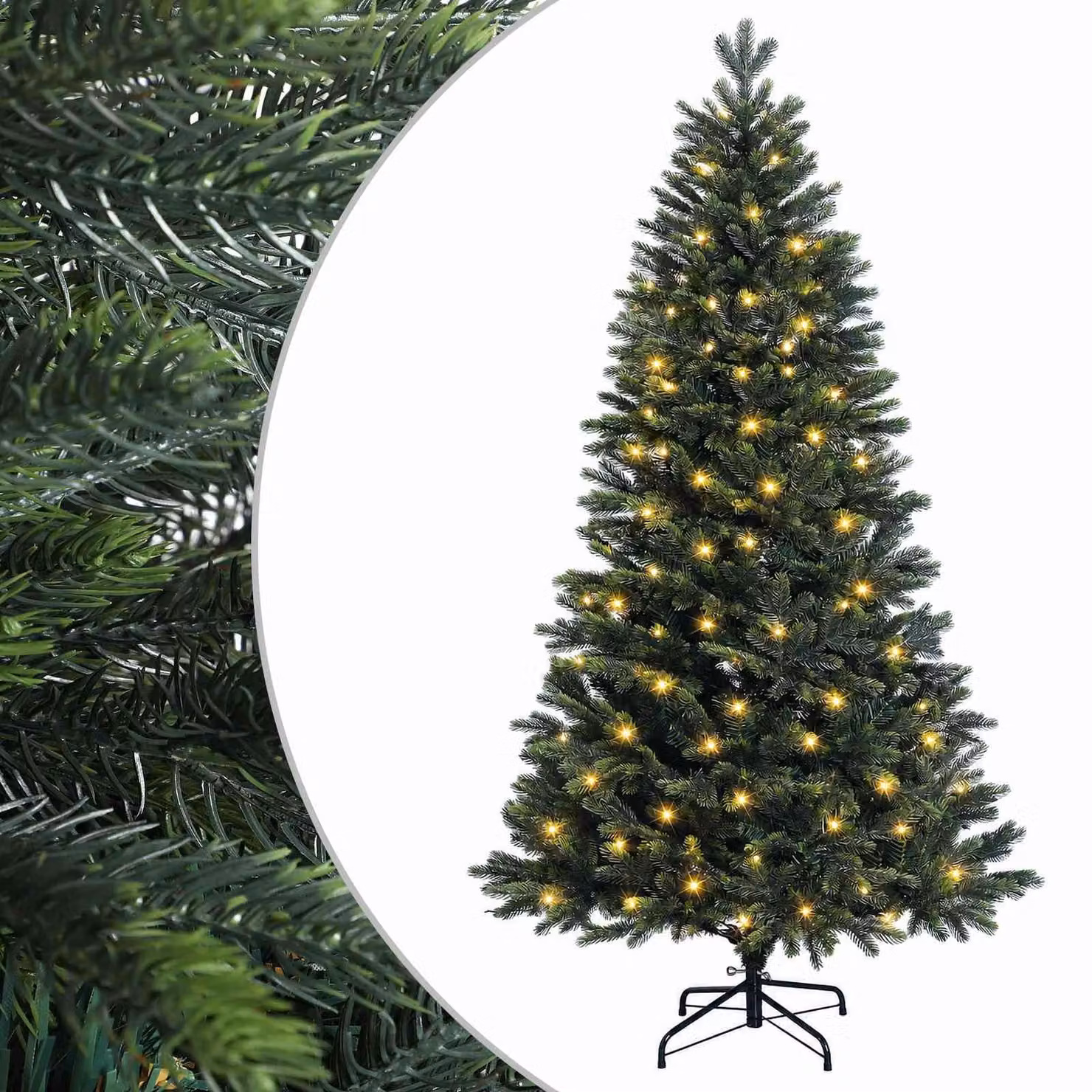 Albero di Natale Artificiale Moderno vidaXL Verde con 150 LED Luce Bianca Calda, Altezza: 150 cm
