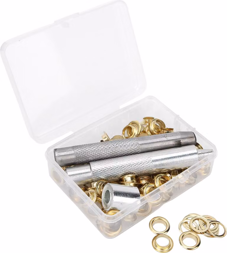 100 set di occhielli da 0,3 pollici con foro punzonatura impostazione strumento scatola di immagazzinaggio per abbigliamento tela CraftGold