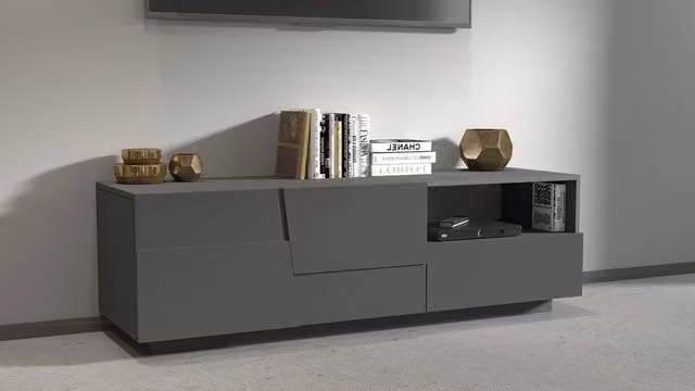 Mobile Tv 2 Anta 1 Cassetto e Ripiano a Giorno 150x45x46 cm Pongo 2A 1C Grigio Antracite Opaco