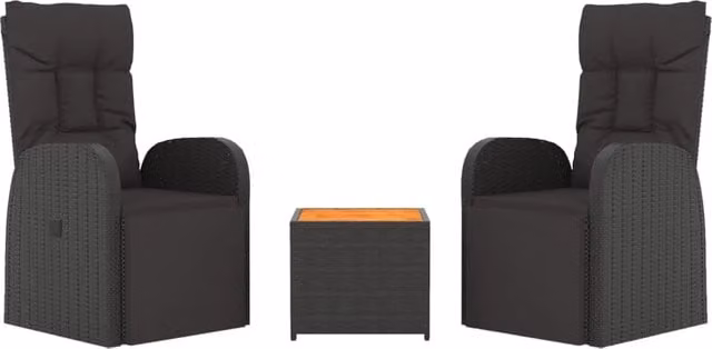 Set da giardino Outsunny in 3 pezzi in polyrattan nero e legno di acacia oliato