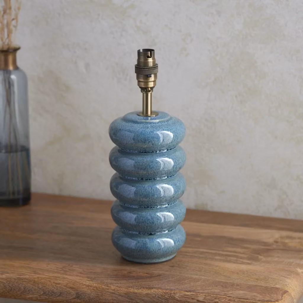 Base lampada da tavolo Art Déco Endon in ceramica blu e ottone con attacco B22, H: 29 cm – 2