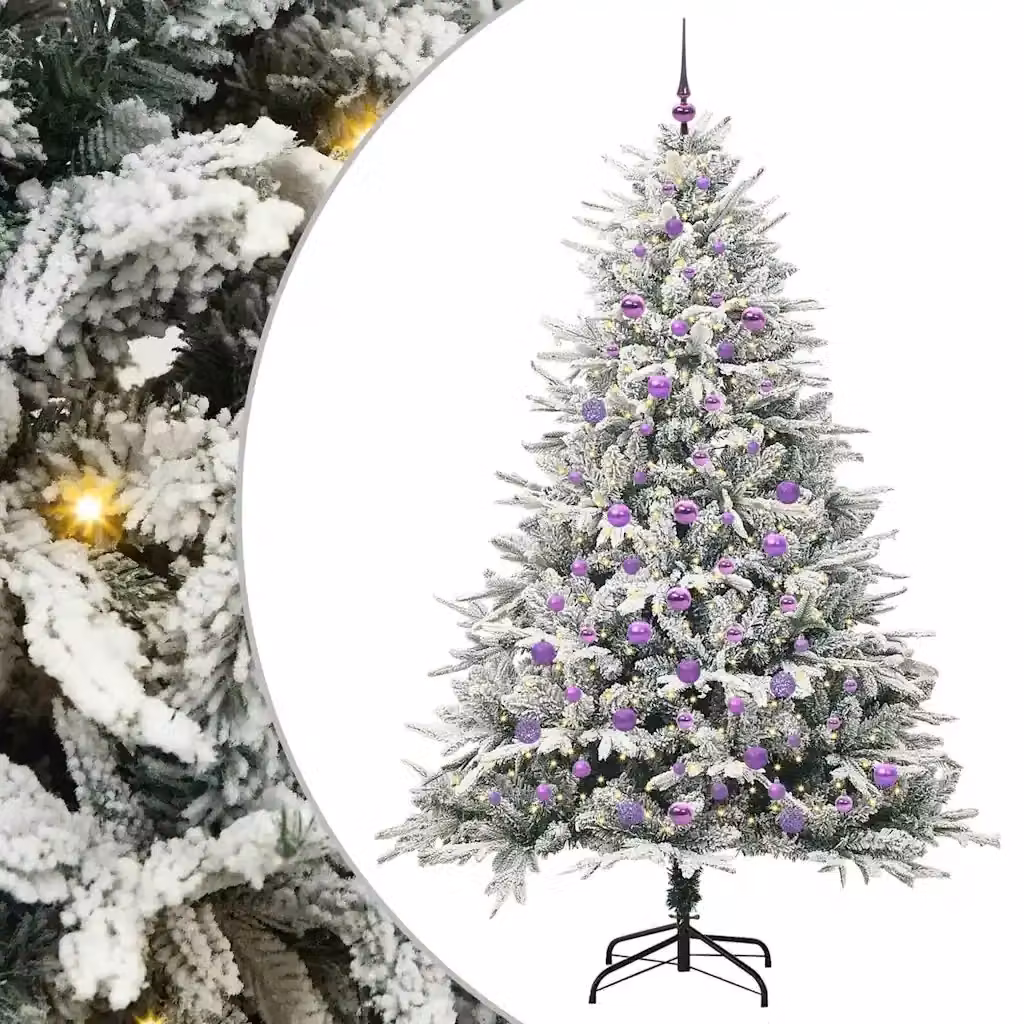 Albero di Natale Artificiale Pre-illuminato con LED Warm White e Set di Palline Verde vidaXL – 2