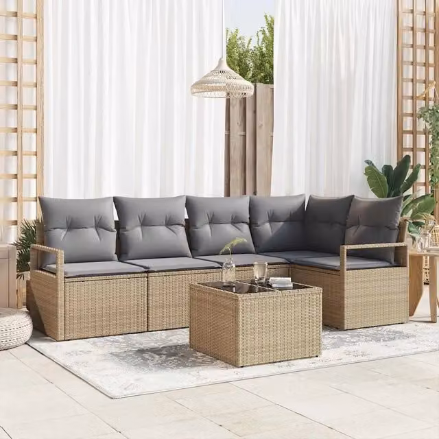 Set di divani 6 pz Beige polyrattan 3346390