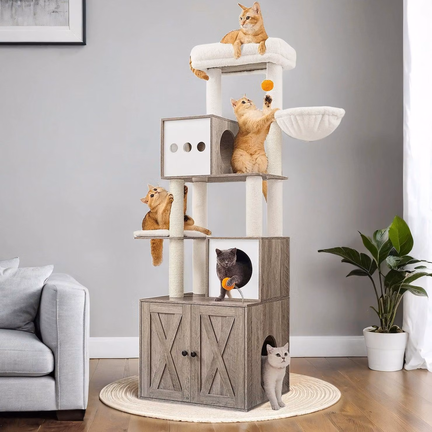 Albero per gatti con sisal – stimola il gioco – 60 x 52 x 185 cm