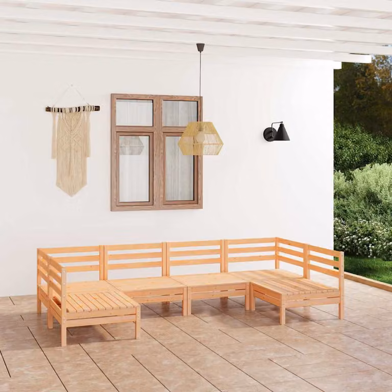 Set Salotto da Giardino vidaXL in Legno di Pino Marrone 6 Pezzi a Forma di L