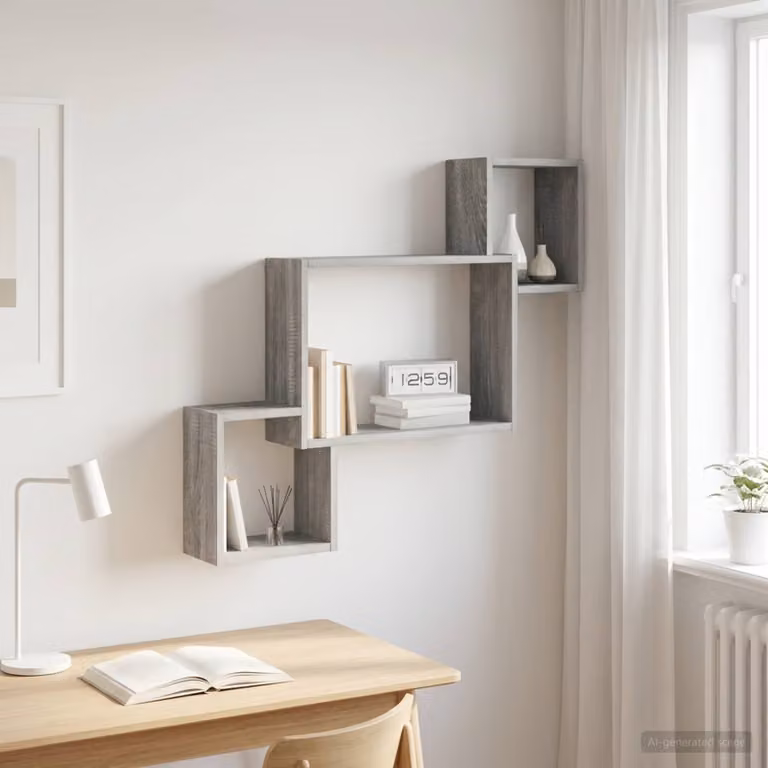 Scaffale da parete moderno vidaXL in stile Sonoma grigio, L: 91,5 cm, P: 15 cm, H: 76 cm