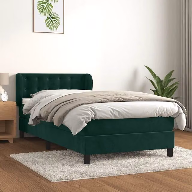 Giroletto a Molle con Materasso-Struttura Letto Verde Scuro 90x190 cm Velluto 587984