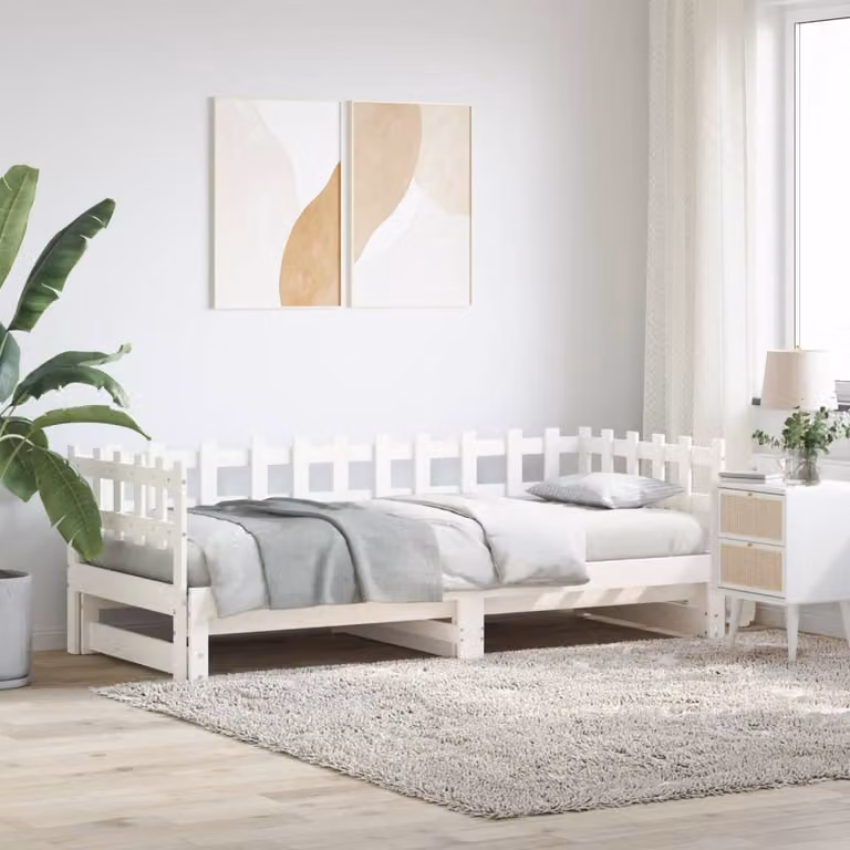 vidaXL Dormeuse Estraibile Bianca in Legno di Pino Massello con Doghe Rigide L/P/H: 190 x 90 x 68,5 cm