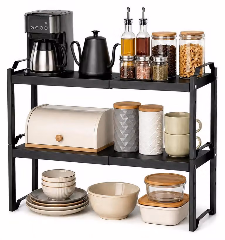 Ripiano per cucina, 2 pezzi, estraibile, Acciaio al carbonio, dimensioni 33 x 21 x 44,3 cm, a due livelli