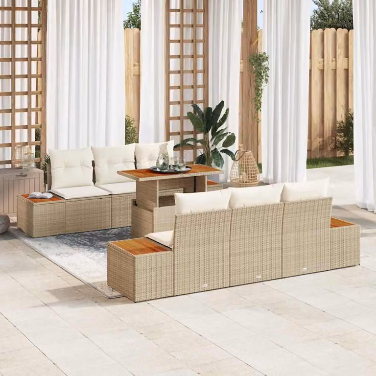 Maison Exclusive - Set da giardino composto da 7 pezzi, divano, in rattan sintetico beige