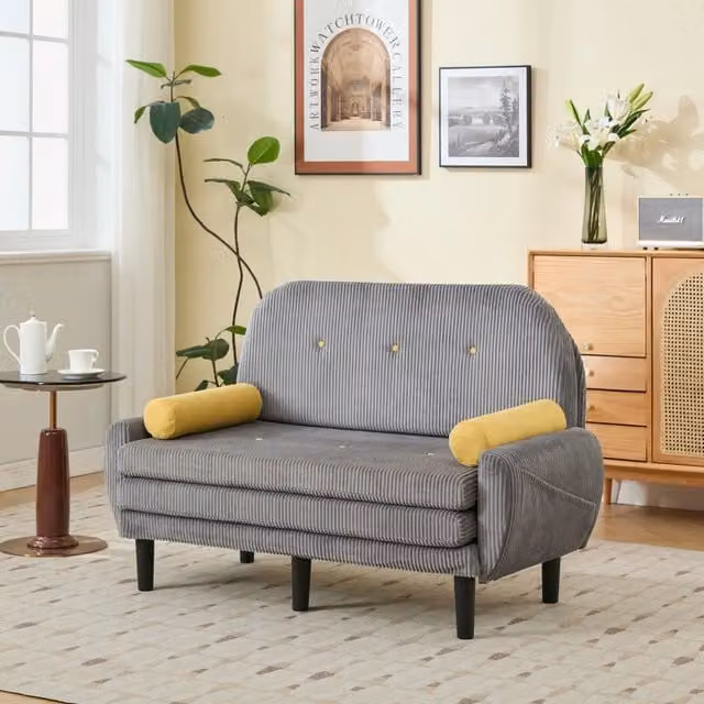 Divano Letto Loveseat con Contenitore ¨C MINIMAL ¨C Velluto a Coste Grigio