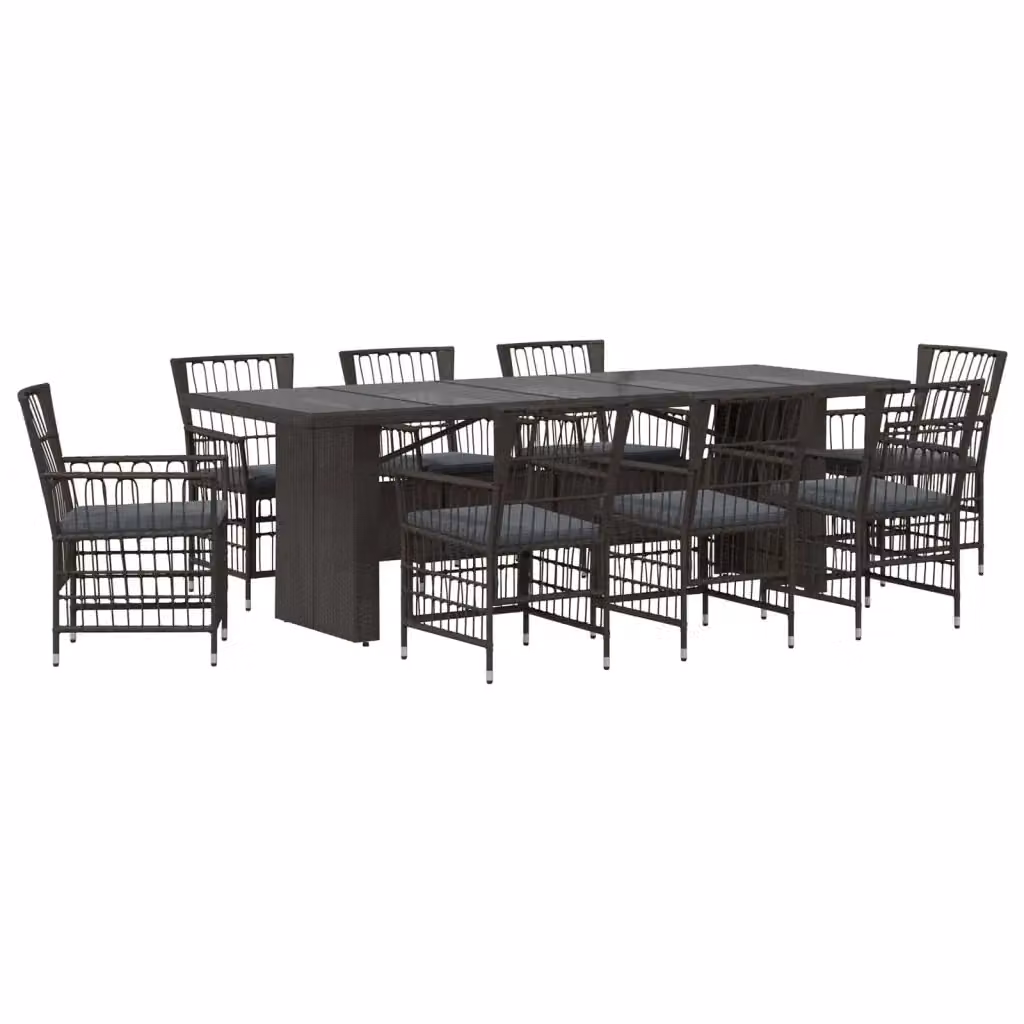 Set da pranzo per esterni vidaXL in polyrattan e vetro nero e grigio, 9 pezzi – 2