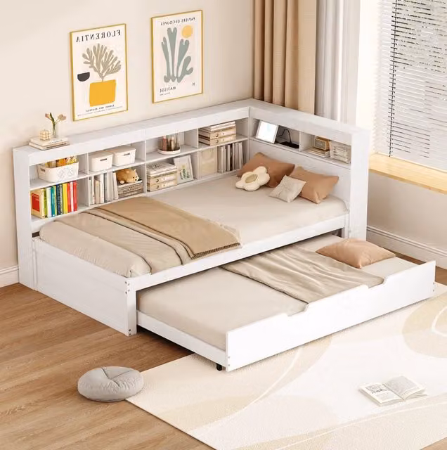 Divano letto multifunzionale con letto estraibile 90x200 cm; USB; bianco