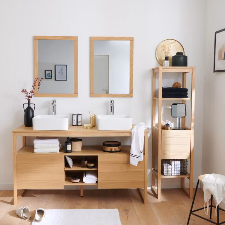 Mobile doppio 140cm rovere lavabi rubinetti specchi colonna ATOLL