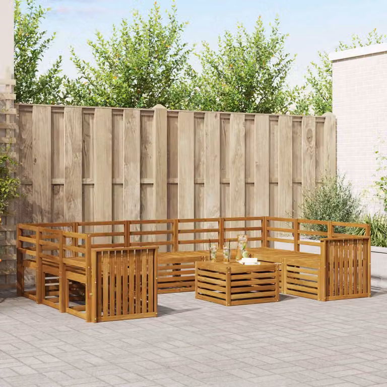 Set di divani da esterno vidaXL 10 pezzi a forma di U in legno di acacia marrone con tavolino da caffè per giardino e terrazza
