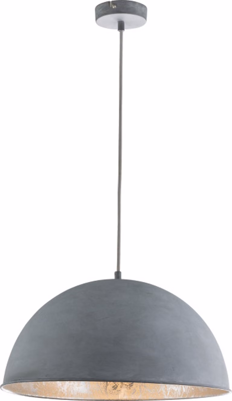 Lampada a sospensione Globo Lighting in metallo effetto cemento, opaca, argento metallizzato, cavo in tessuto grigio, ø: 410 mm, H: 1200 mm, lampadina esclusa (1x E27 60 W 230 V)