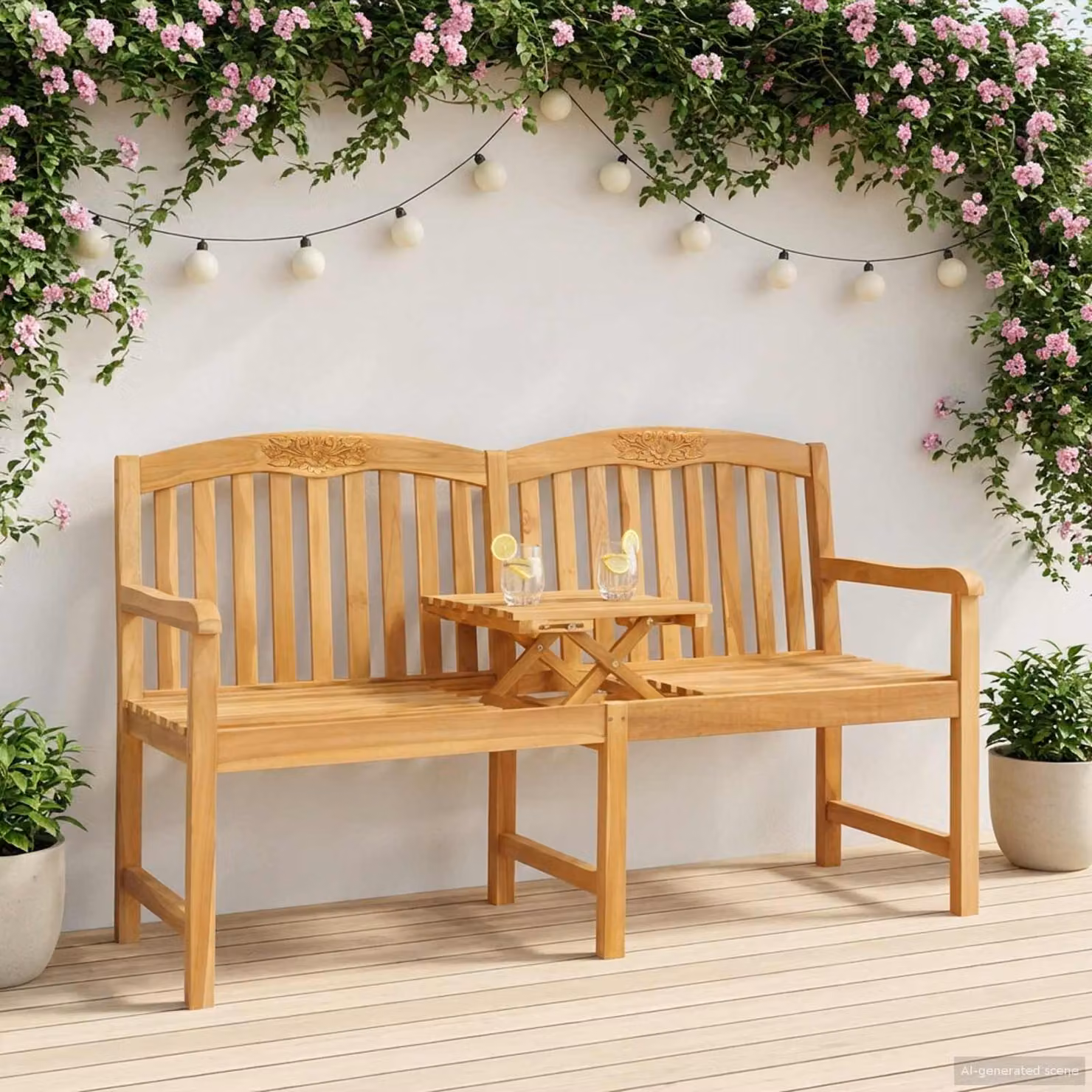 Panchina da giardino vidaXL in legno di teak marrone con braccioli, L: 150,5 cm, P: 60 cm, H: 95 cm