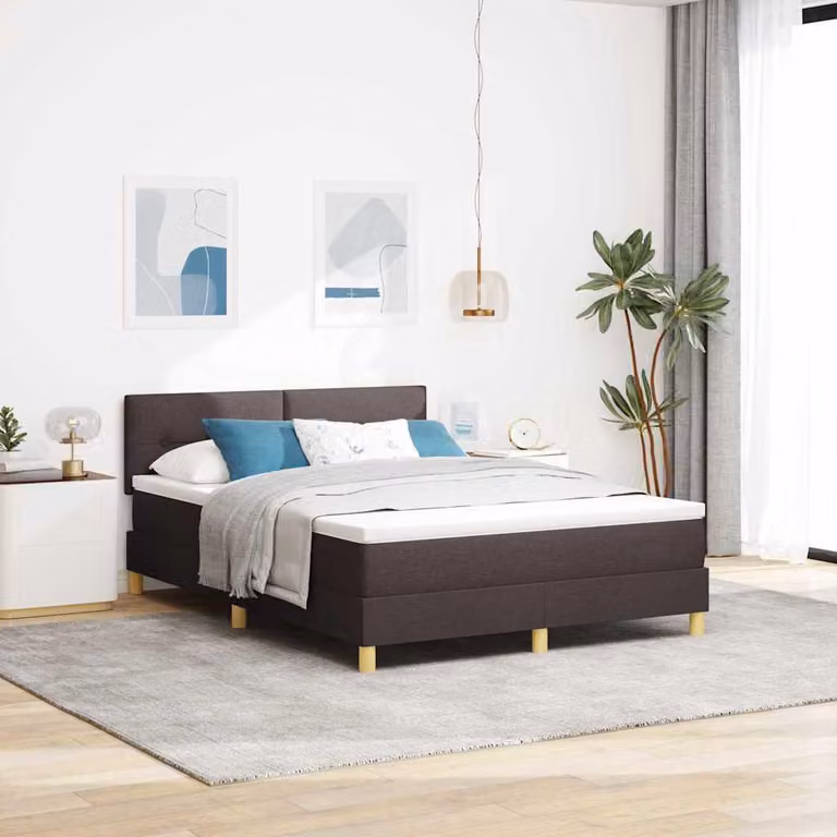 Maison Exclusive - Letto boxspring con cuscini, marrone scuro, 140 x 200 cm, tessuto